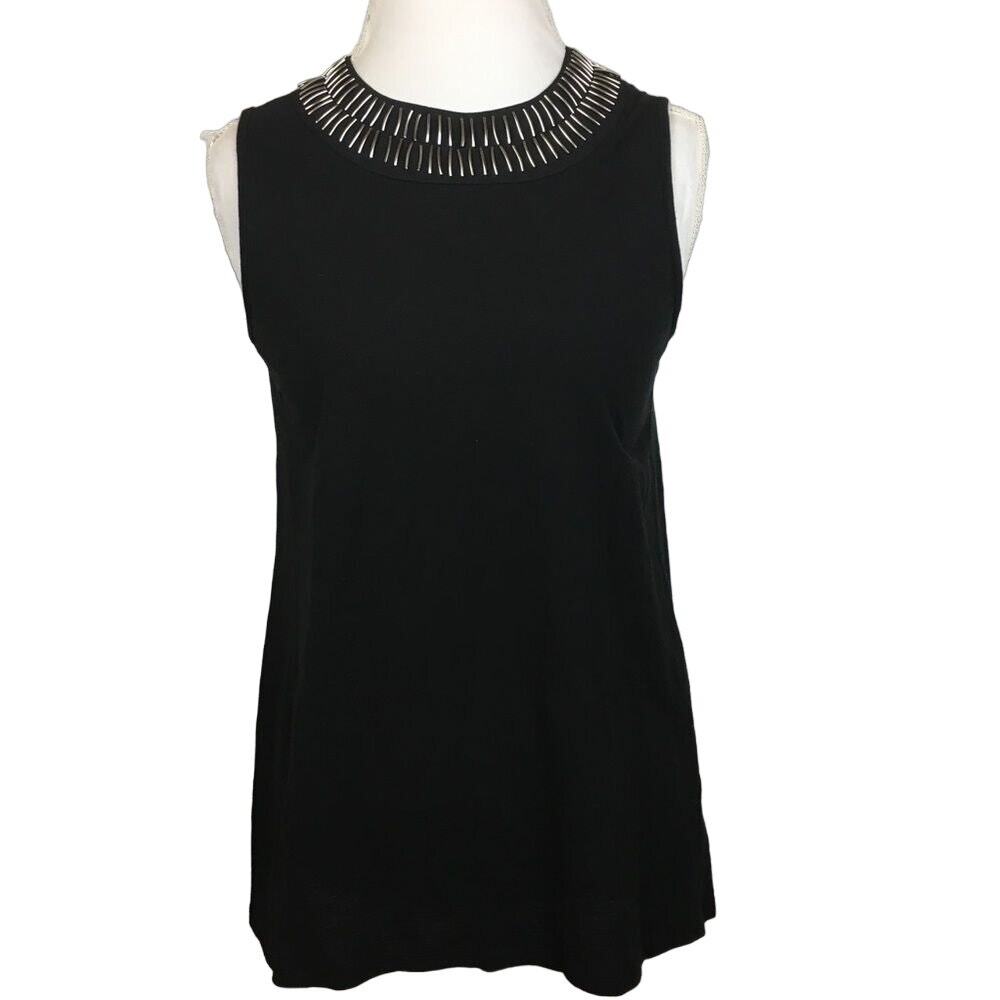 Vince Camuto Cotton Tulip Back Embellished Black Top Goth Punk Size Small